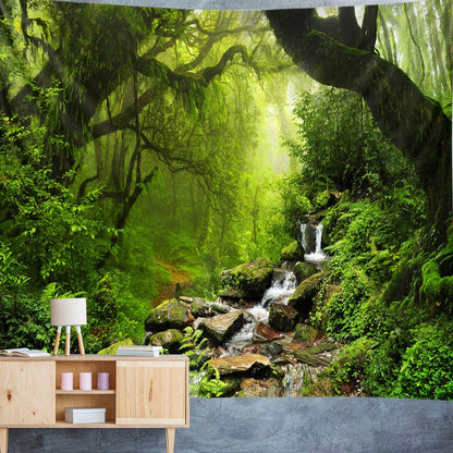 Llamazing Forest Tapestry - Green Creek, 60''L51''W - Magic Landscape for Living Room & Bedroom