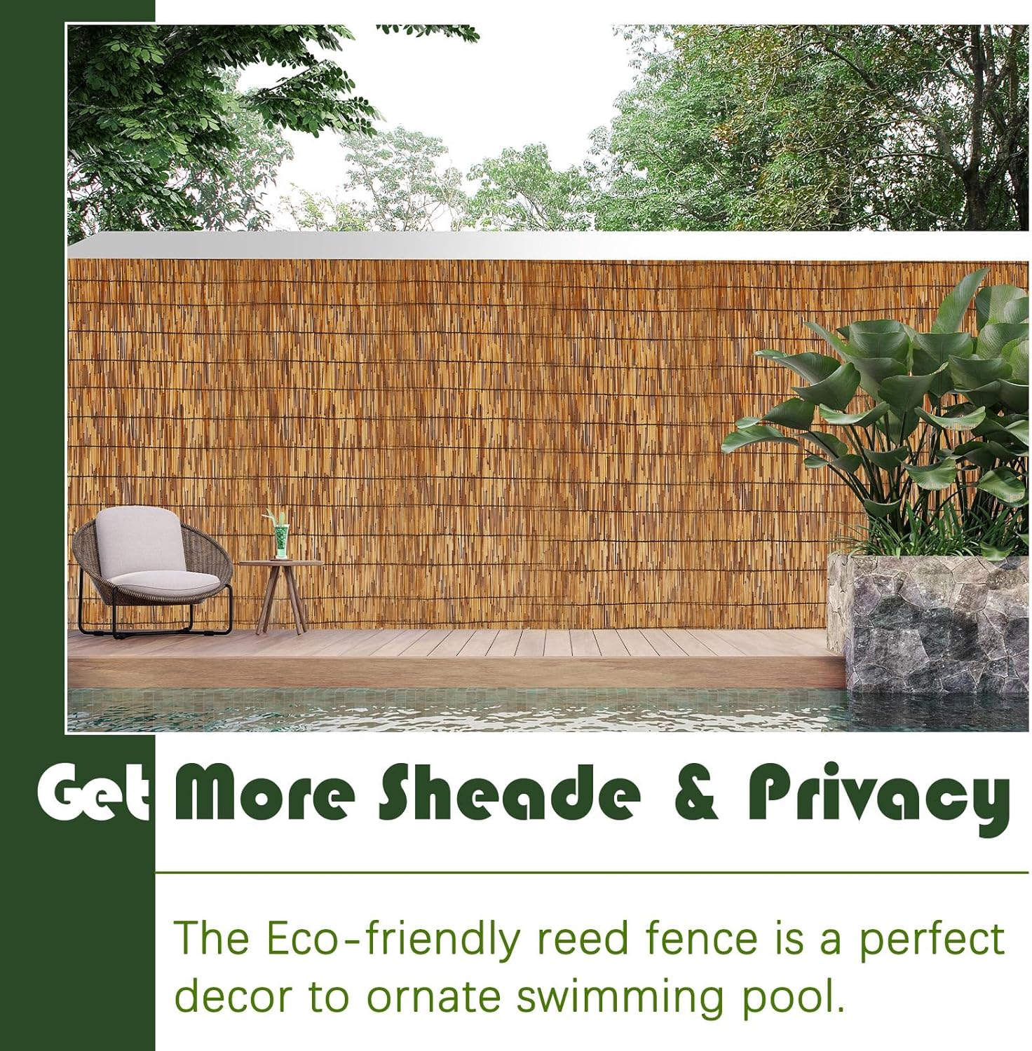 Barydat 2 Pcs 4 x 16.4 ft Bamboo Privacy Screen, Reed Fence Roller Patio Decorative Fences Reed