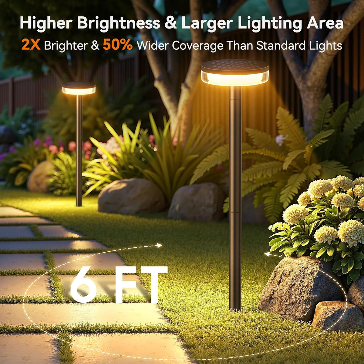 LETMY Solar Pathway Lights Outdoor, 6 Pack 2X Brighter Solar Lights Outdoor Waterproof, Taller