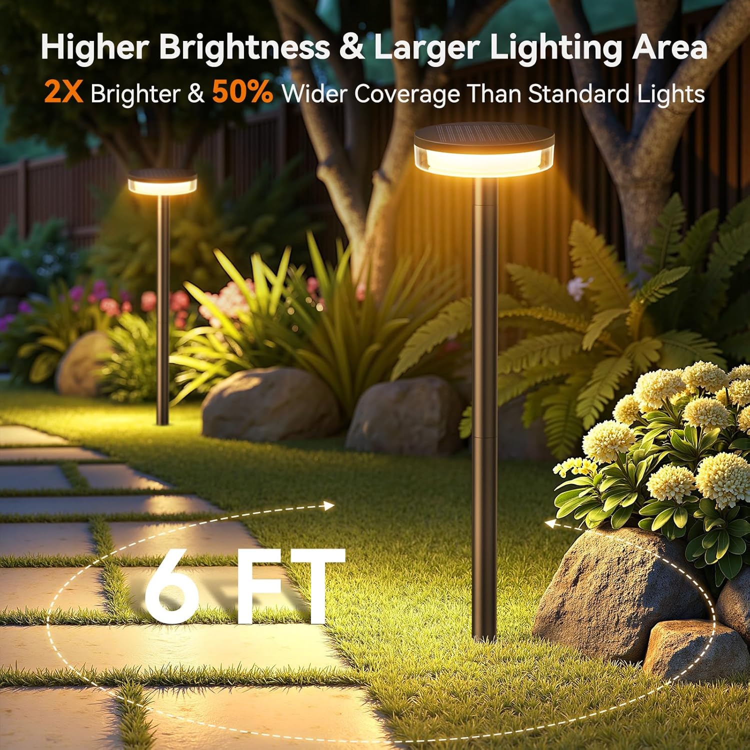 LETMY Solar Pathway Lights Outdoor, 6 Pack 2X Brighter Solar Lights Outdoor Waterproof, Taller