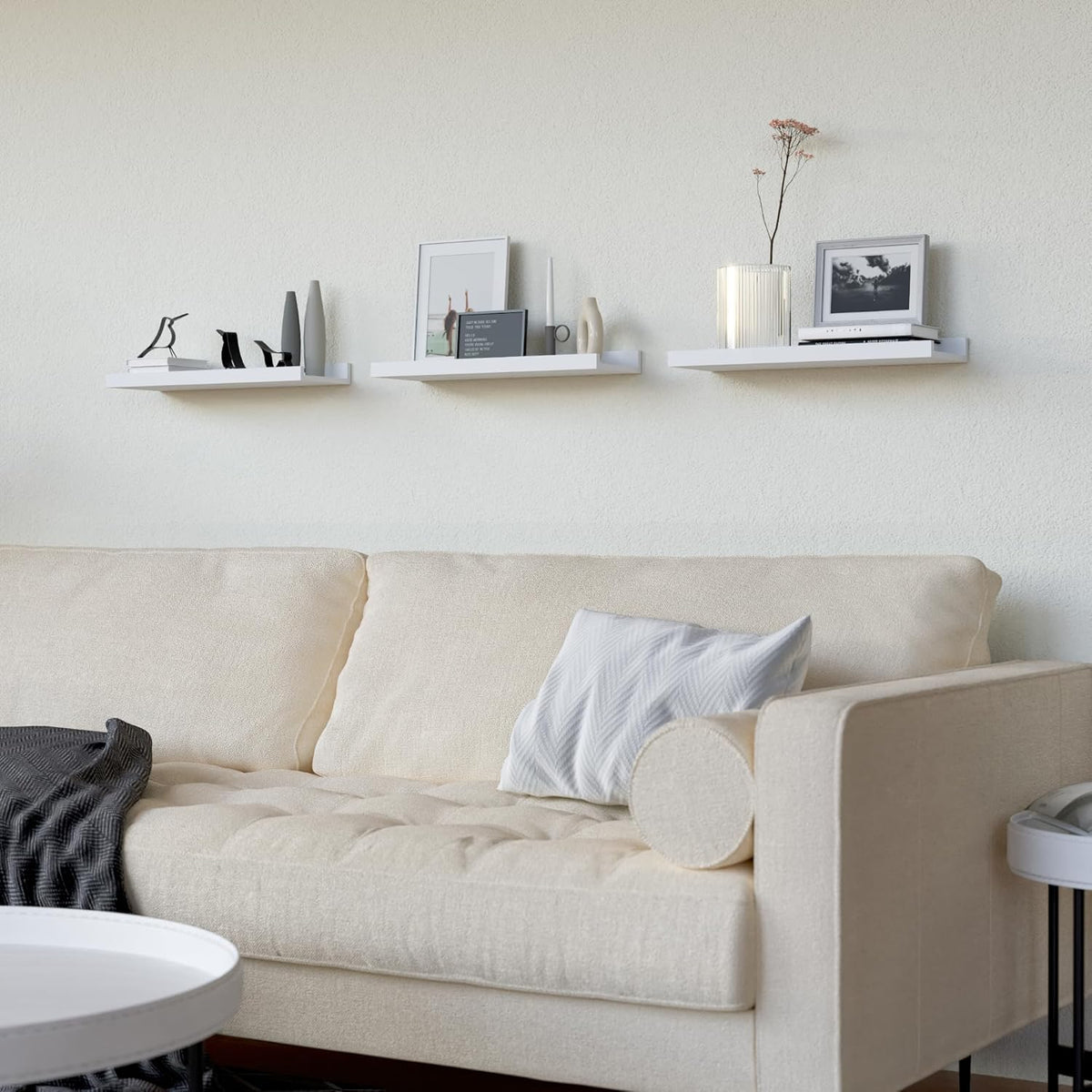 RICHER HOUSE 3 Set White Floating Shelves, Wall Mounted White Shelves for Wall Decor, Picture Ledge