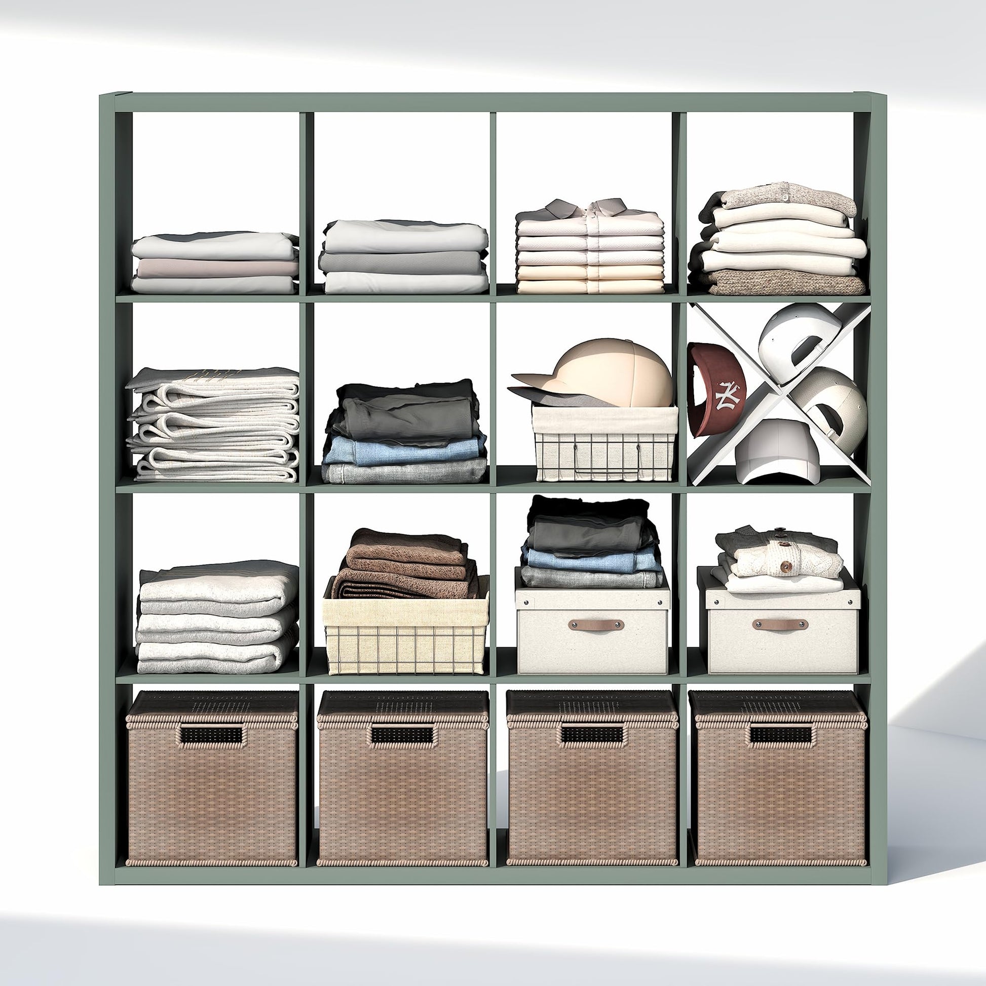 Furinno Cubic Extra Thick 16-Cube Closet Organizers and Storage, Sage Green