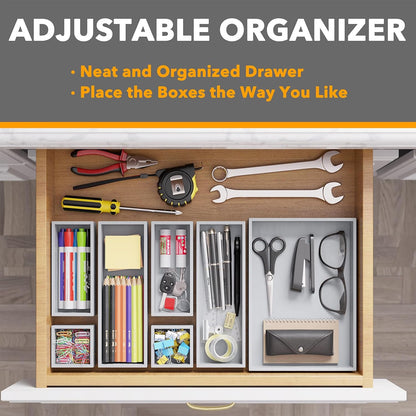 SpaceAid 7-Piece Bamboo Drawer Organizer Storage Boxes Set, Wood Tray Junk Drawer Organizers
