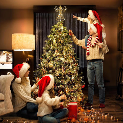 hogardeck Christmas Tree Topper, Glittered Gold Angel Tree Topper for Christmas Treetop, 30 LED