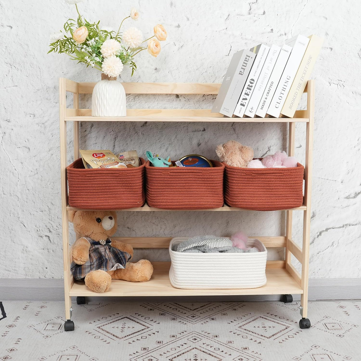 Small Woven Storage Baskets 13“X9”X5“ Decorative Rope Bins for Organizing Shelves, Closets, and