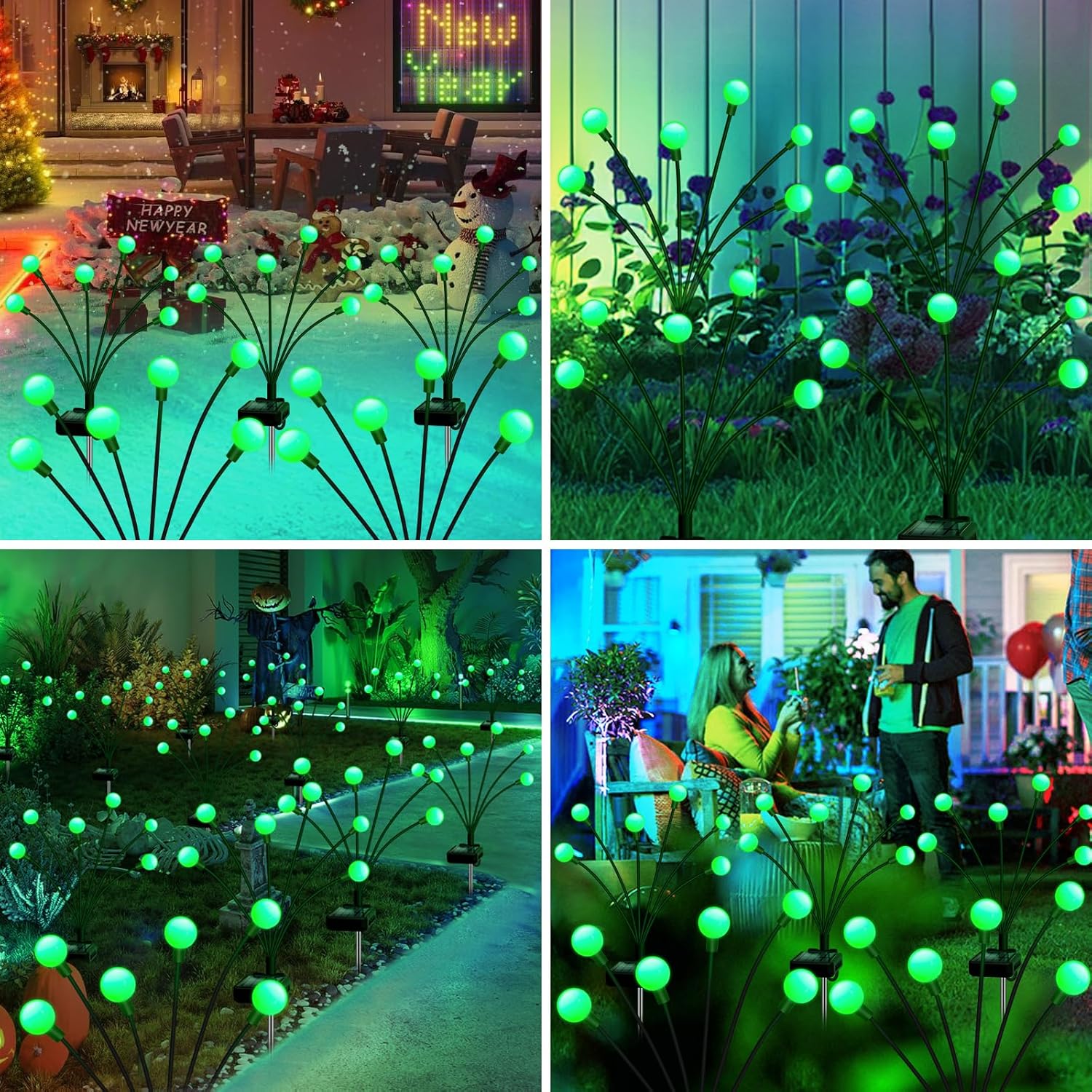 Solar Firefly Light, Christmas Lights for Outside Decorations, 4 Pack 24 LED Green Solar Garden