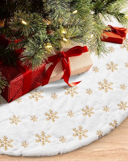 COOLWUFAN 36 Inches Christmas Tree Skirt for Xmas Tree Holiday Party Decoration White Plush Gold