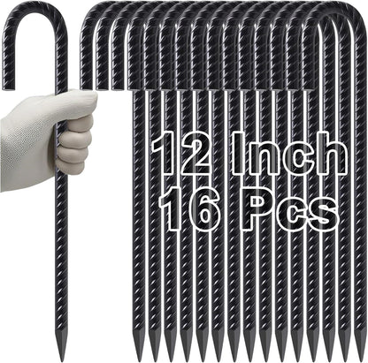 VVOKGO Rebar Stakes 12 Inches J Hook Heavy Duty Chain Link Fence Stakes, 16 Pcs Metal Long Tent