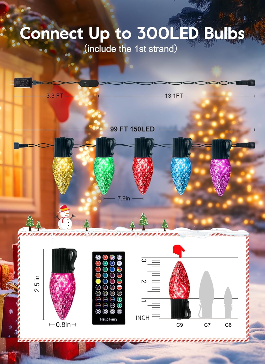 Brightown Smart C9 Christmas Lights Outdoor, 150 LED Christmas Color Changing Fairy Lights App