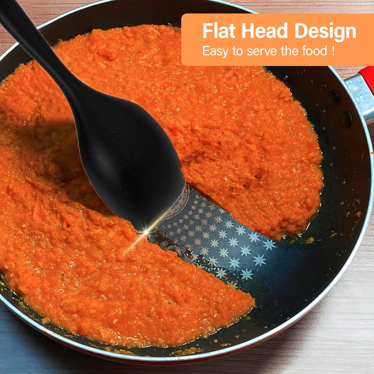 Large Silicone Cooking Spoon Set, 2 Pack Solid Slotted Spoon with Wooden Handle, Nonstick Silicone