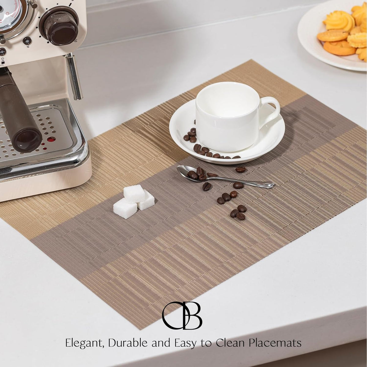 Placemats Set of 6 - Easy Clean Woven Vinyl Placemats for Dining Table, Indoor/Outdoor Place Mats