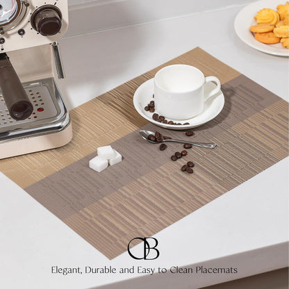 Placemats Set of 4 - Easy Clean Woven Vinyl Placemats for Dining Table, Indoor/Outdoor Place Mats