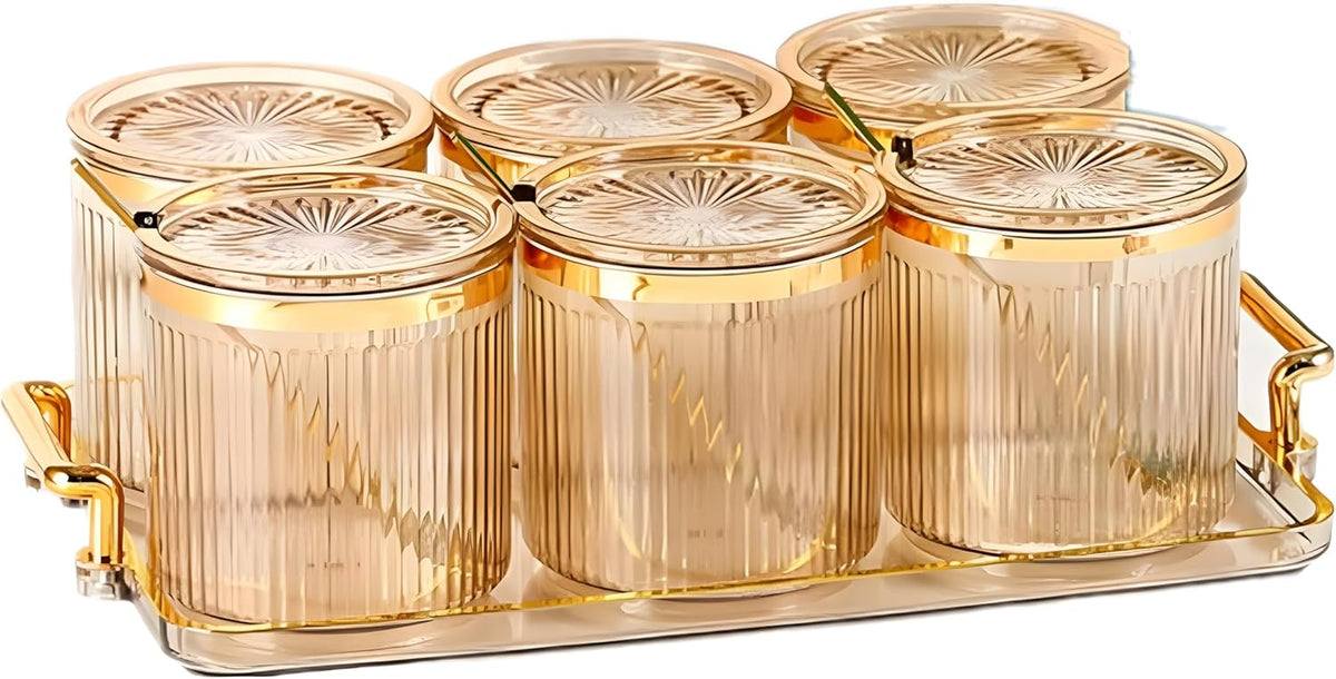 Acrylic Condiment Spice Jars,Condiment Spice Box With Lids and Spoons and Tray,Clear Plastic