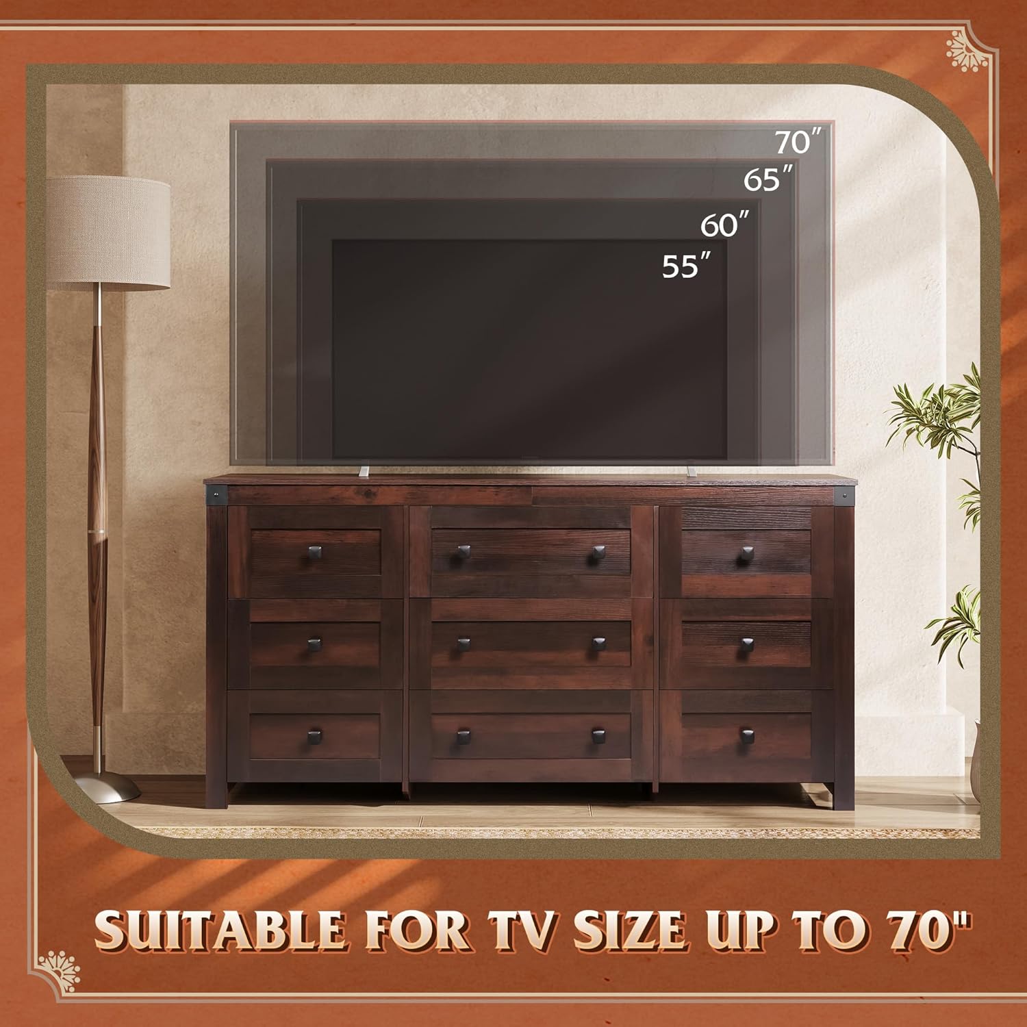 WLIVE Farmhouse Dresser for Bedroom, 63" Wide 9 Drawer Dresser Storage Organizer, Wood Chest of