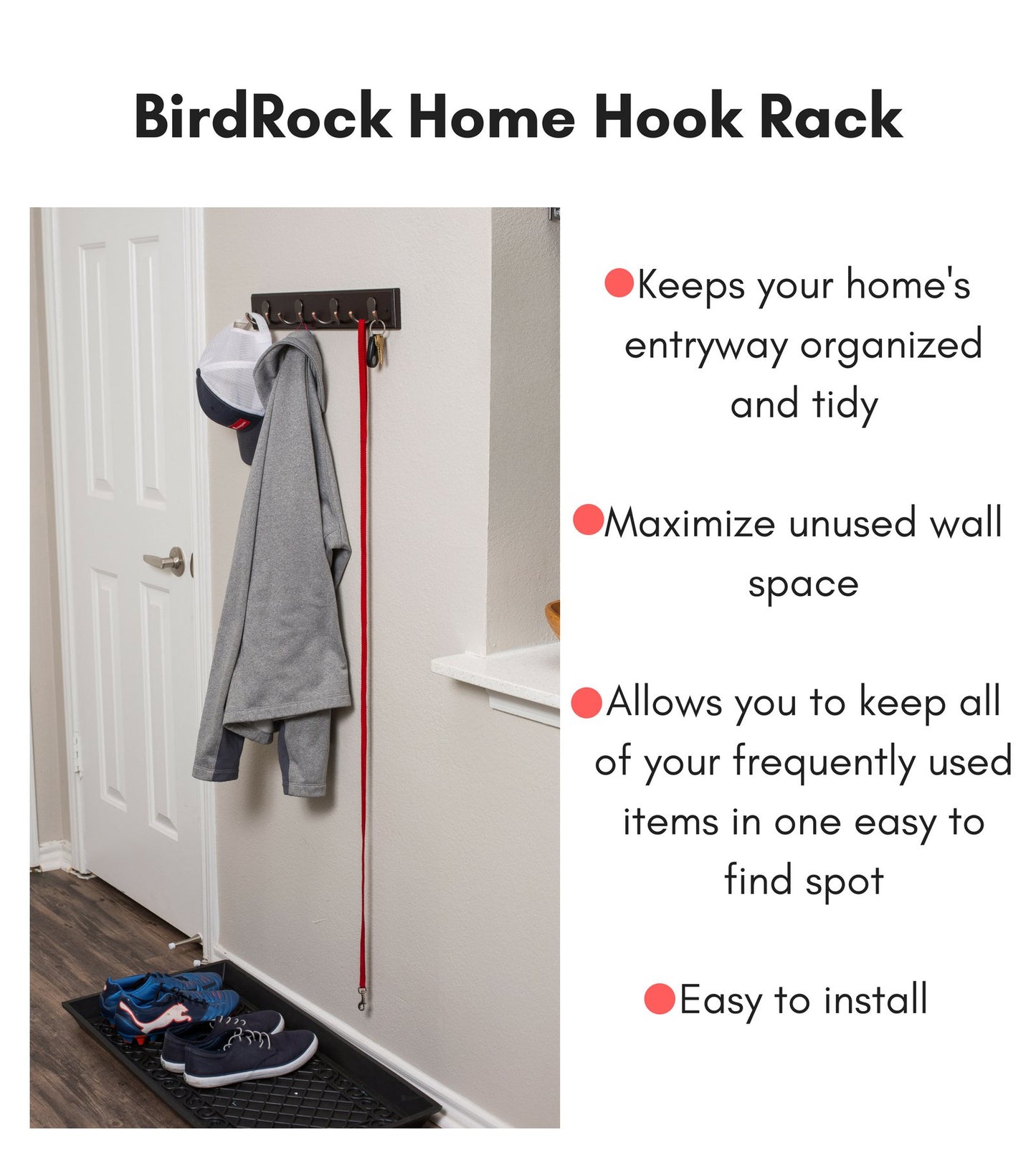 BIRDROCK HOME Dual Hook Coat Rack | 4 Dual Hooks | Wall Mounted Hat Key Rack Rail | Oil Rubbed