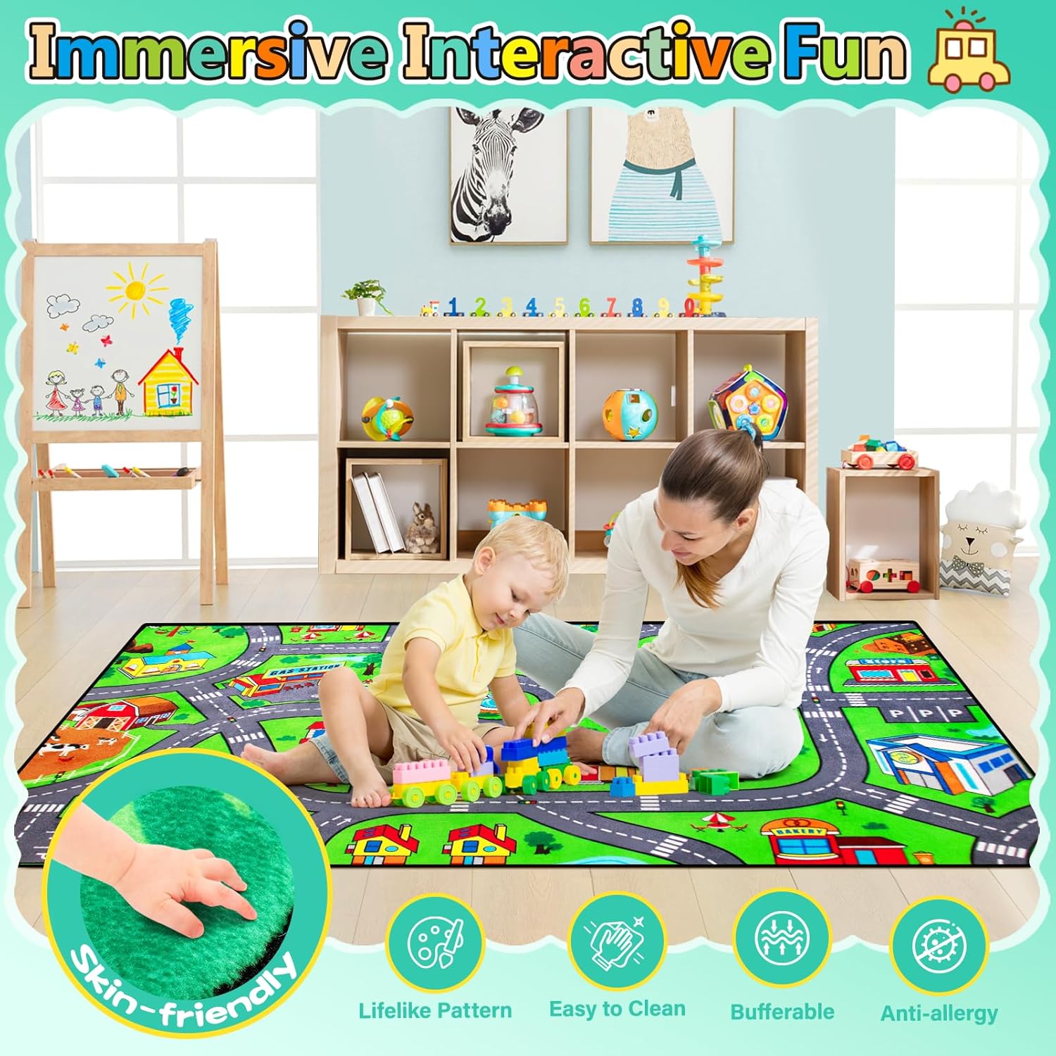 Road Car Rug,City Road Rug for Kids,5x7 Ft Kids Floor Play mat,and Car Carpet Play Mat with