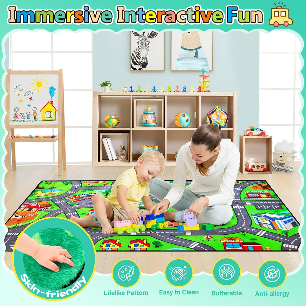 Road Car Rug,City Road Rug for Kids,3x5 Ft Kids Floor Play mat,and Car Carpet Play Mat with