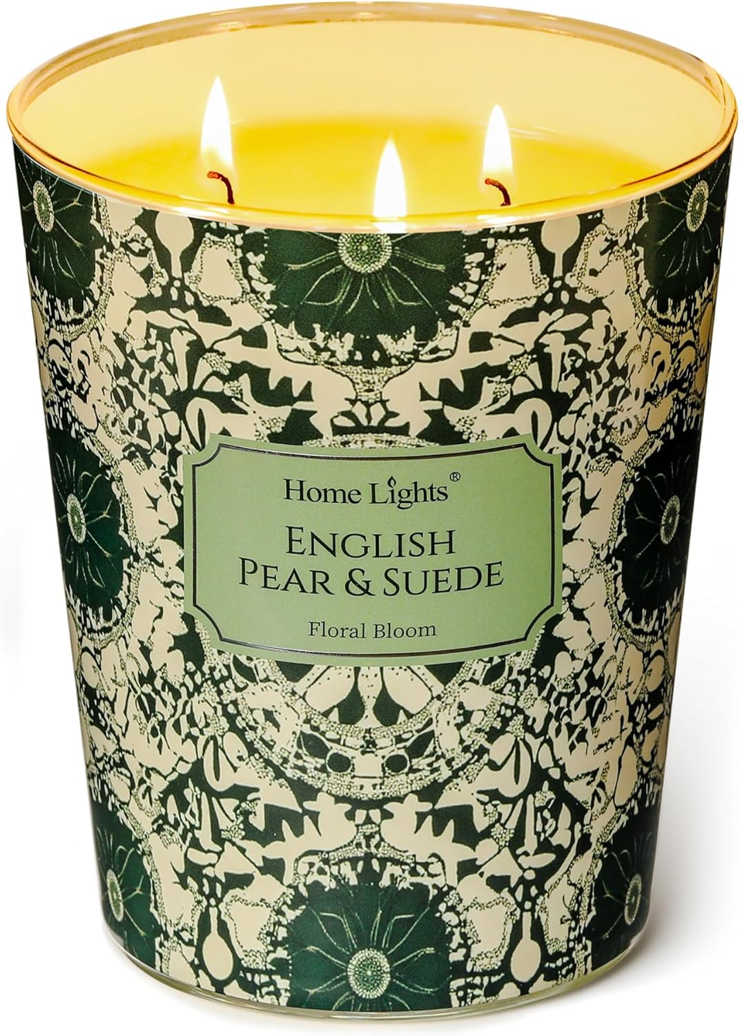 HomeLights Soy Wax Candles for Home Scented, 3-Wick Candles in English Pear & Suede Scented