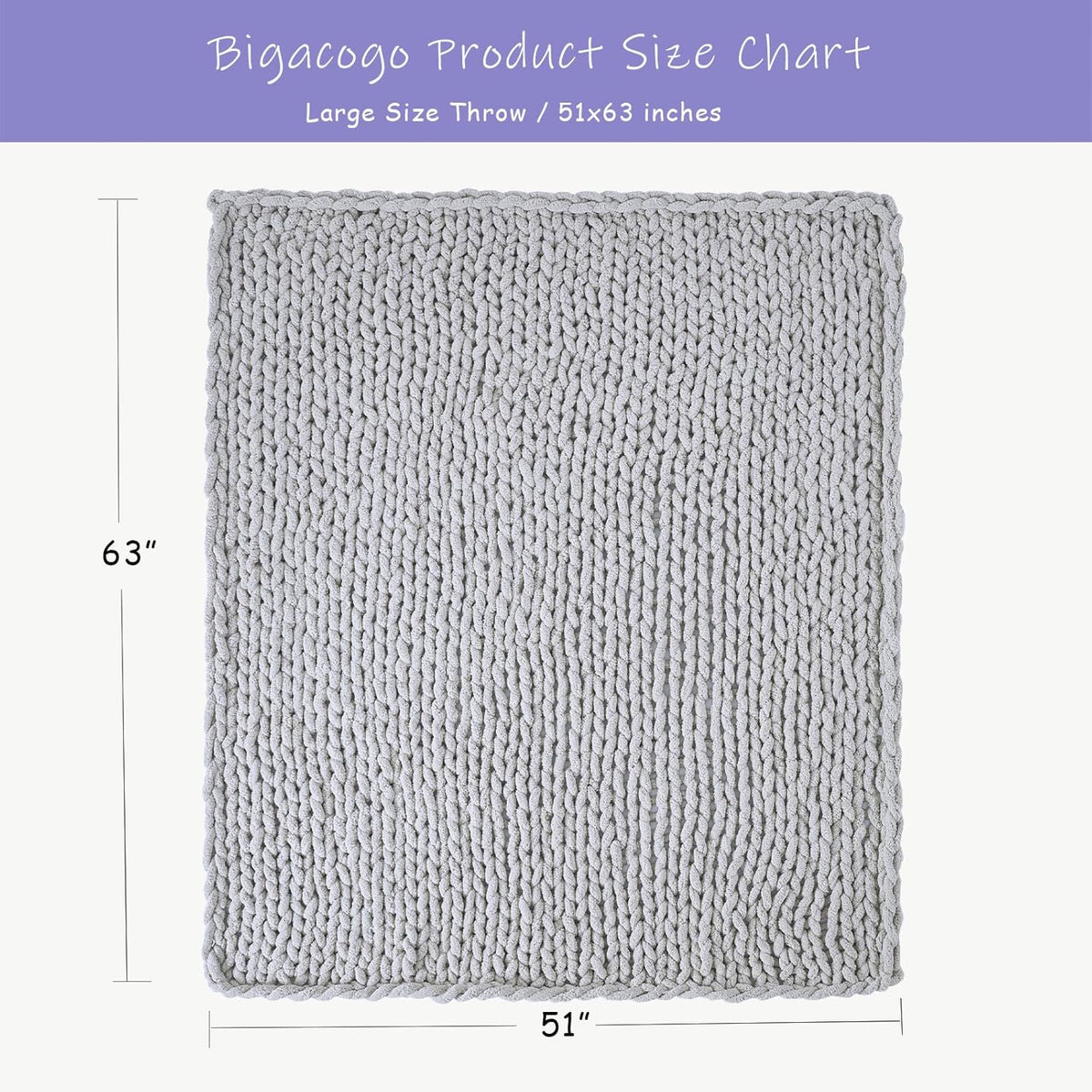 Bigacogo Chunky Knit Throw Blanket for Couch, 51x63 inches, 100% Hand Knitted with Thick Jumbo