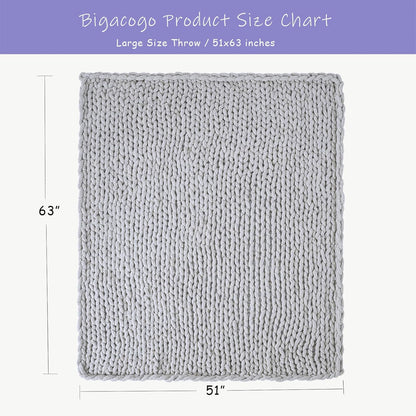 Bigacogo Chunky Knit Throw Blanket for Couch, 51x63 inches, 100% Hand Knitted with Thick Jumbo