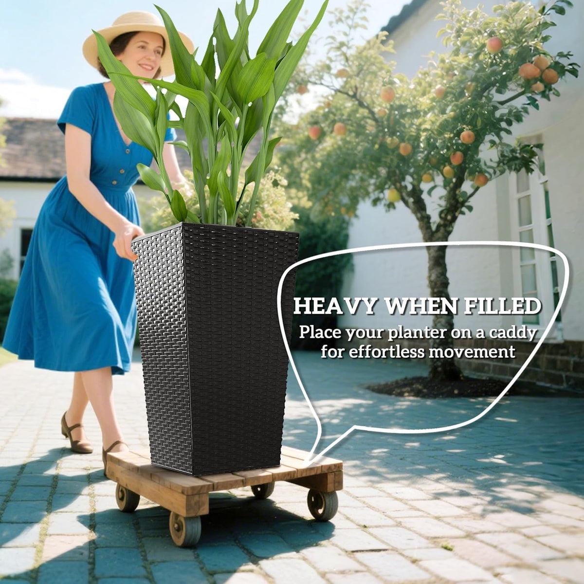 Outsunny Tall Planters for Outdoor Plants Set of 3, 24 in Taper Planters with Drainage Holes