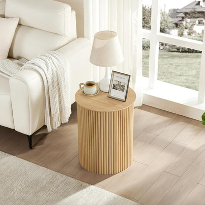 AVZEAR Fluted Round Side Table, Small End Table Modern Boho Nightstands, Circle Bedside Tables