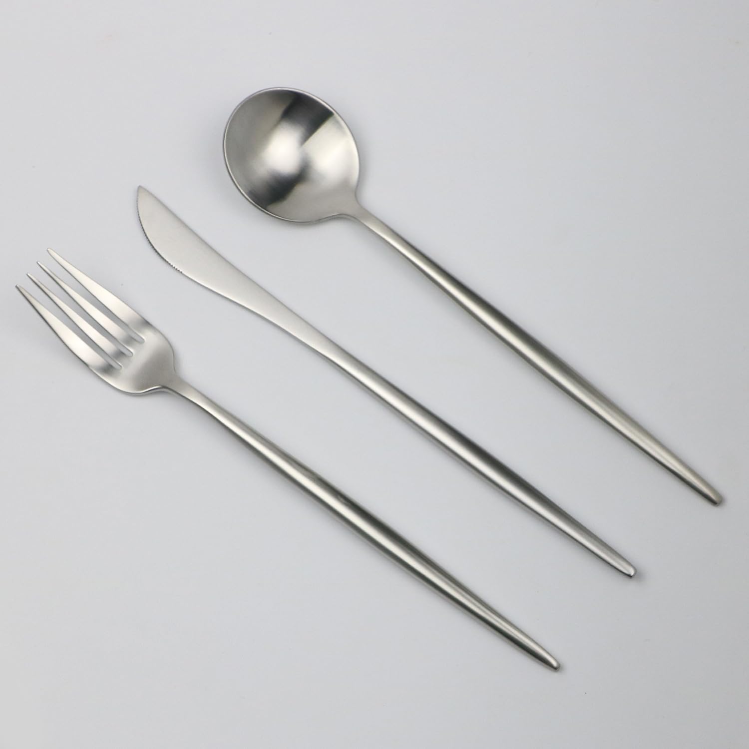 5-Pieces Luxury Silver 18/10 Stainless Steel Flatware Set, Matte Finish, Service for 1
