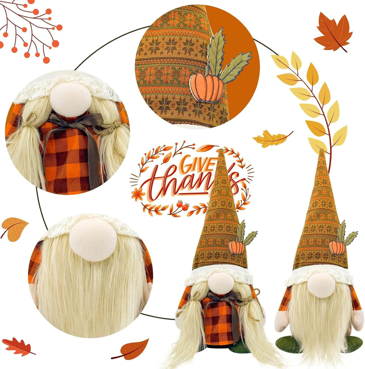 Lovinland Fall Decor - Fall Decorations for Home - Cute Thanksgving Gnomes Plush Doll for Office