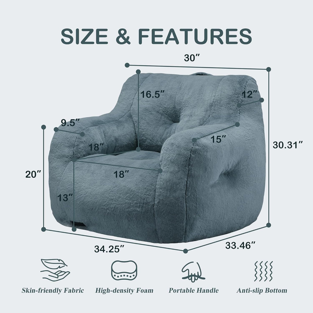 Hobestluk Bean Bag Chair for Adult Small Bean Bag Chairs with Arms Furry Beanbag Chair with Foam