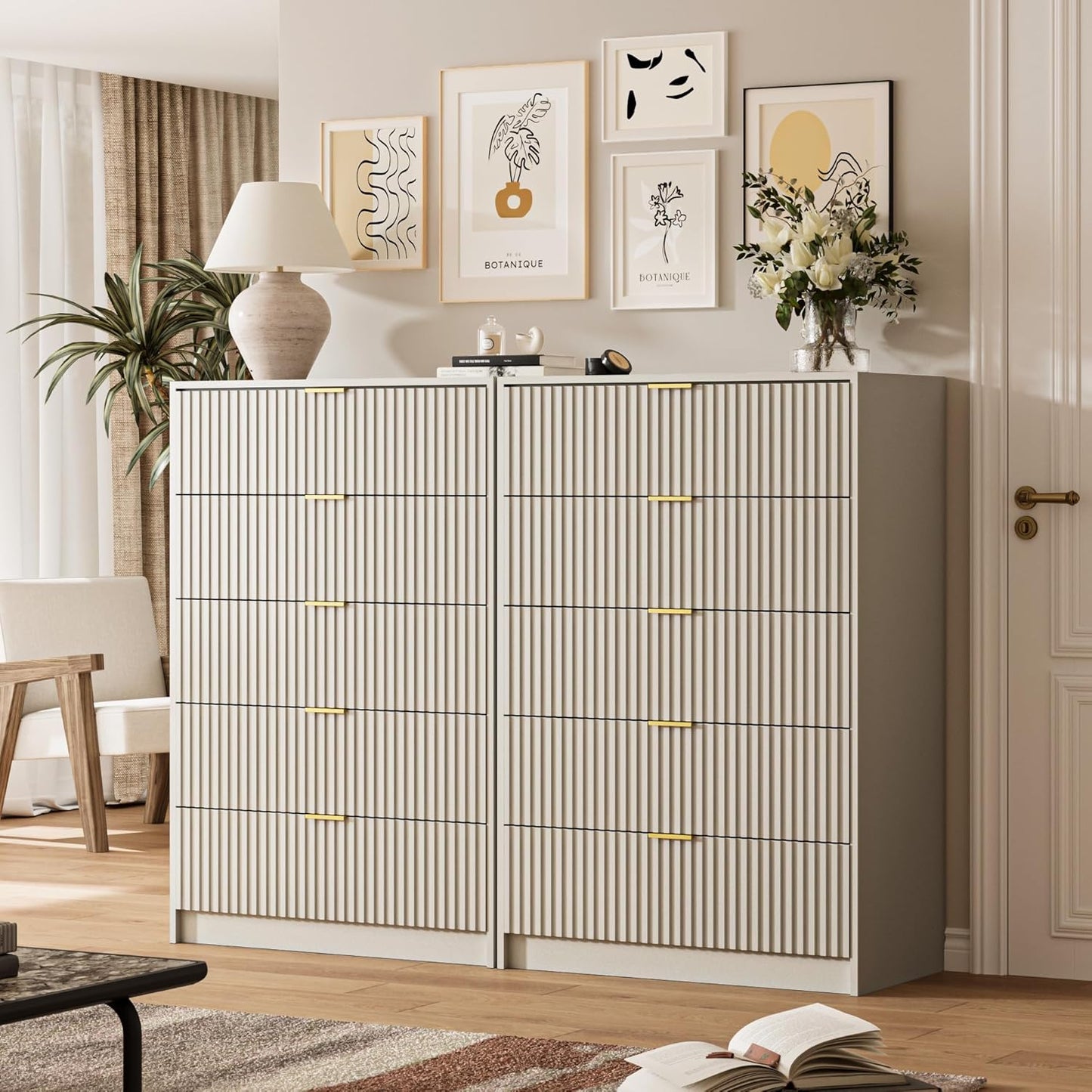 5 Drawer Dresser for Bedroom, Tall Dresser Chest of Drawers with Gold Handles, 32 Inch Wide