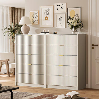 5 Drawer Dresser for Bedroom, Tall Dresser Chest of Drawers with Gold Handles, 32 Inch Wide
