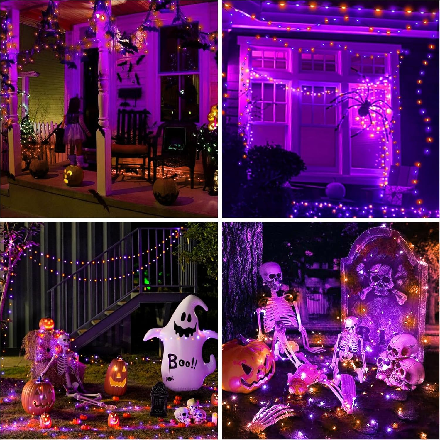btfarm 4 Pack Solar Halloween String Lights Outdoor, 320LED 132FT Orange Purple Solar Fairy Lights