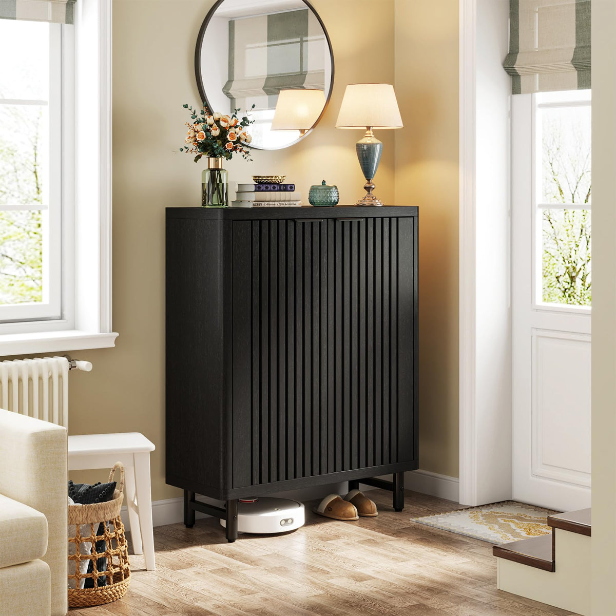 Tribesigns 6-Tier Shoe Cabinet with Shutter Doors, Large Wooden Shoe Organizer Rack with Adjustable