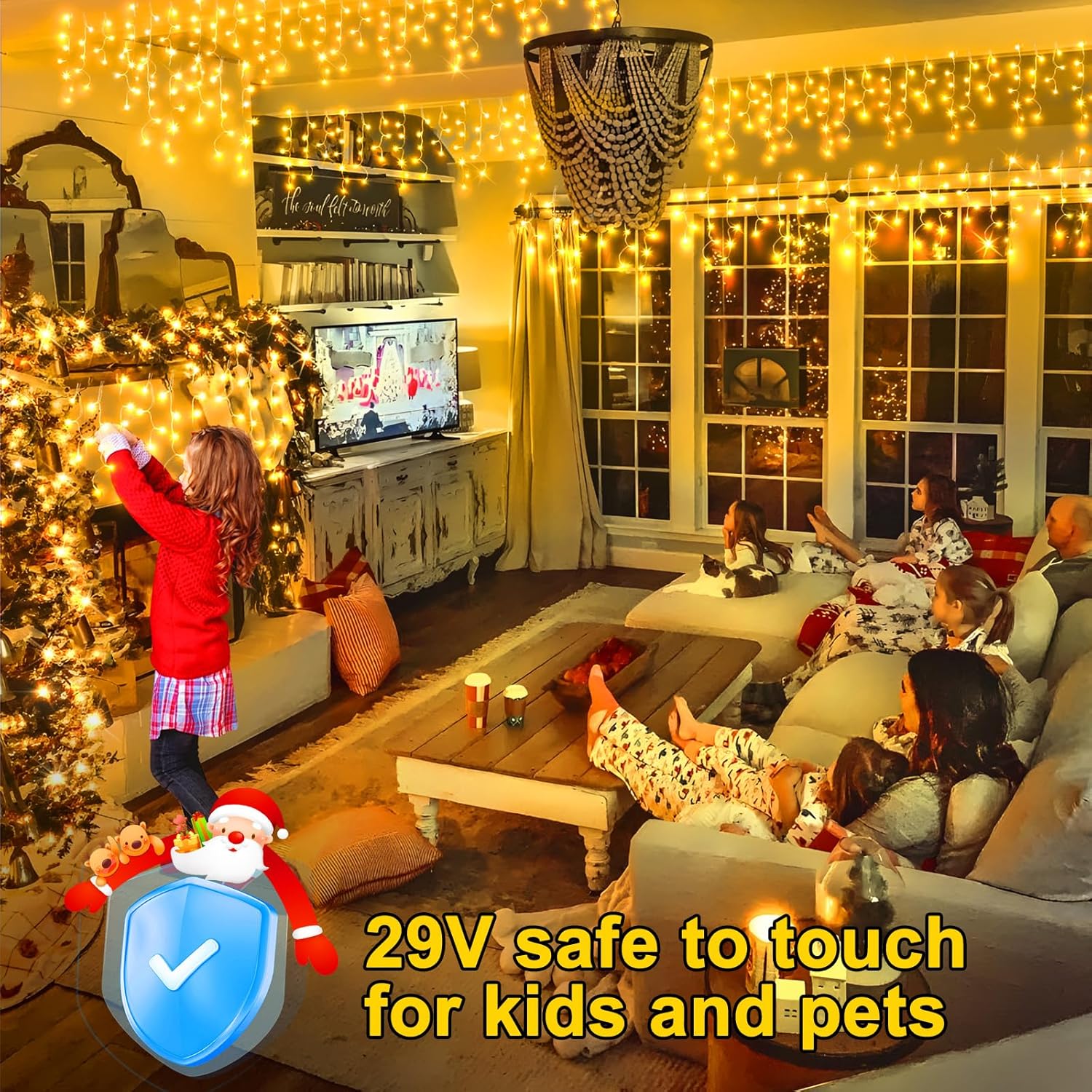 KNONEW Christmas Lights Outdoor Color Changing 400 LED 33ft 11 Modes Curtain Fairy String Light
