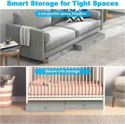 Under Bed Storage Container Bin 4 Pack, 4.5 Inch Slim Low Profile Underbed Clothes Storage