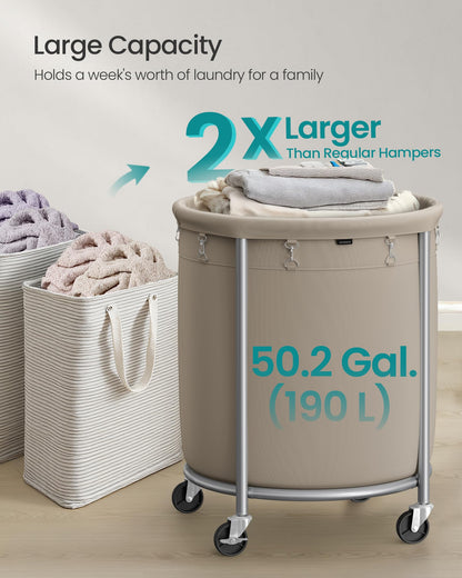 SONGMICS Laundry Basket with Wheels, 29 Gal., Steel Frame, Removable Bag