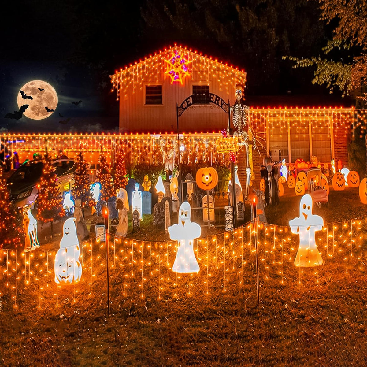 66ft Orange Halloween Lights Outdoor, 640LED Icicle Lights for Outside Indoor Twinkle Christmas