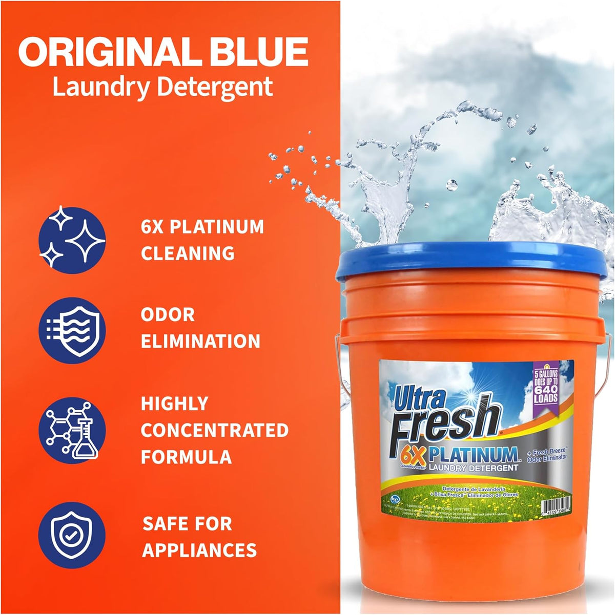 Ultra Fresh 5 Gallon Liquid Laundry Detergent Washing Soap for All Machine Types, 6X Platinum, Up