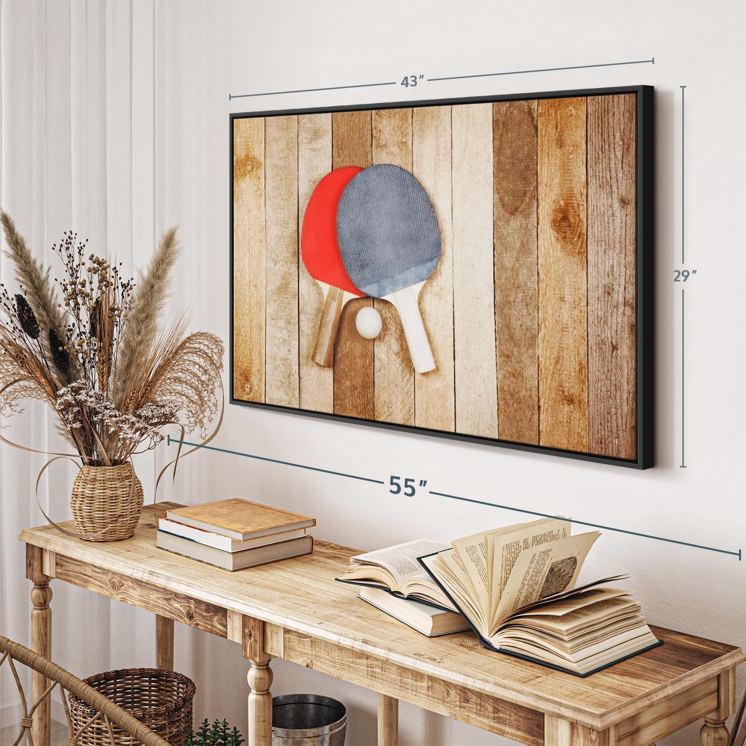 ElephantStock Ping Pong Wall Art - Horizontal Framed Canvas - 1-Piece Living Room Wall Decor