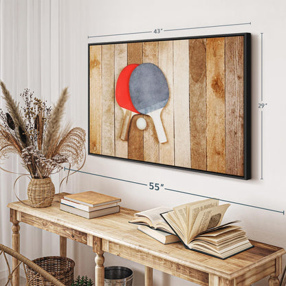 ElephantStock Ping Pong Wall Art - Horizontal Framed Canvas - 1-Piece Living Room Wall Decor