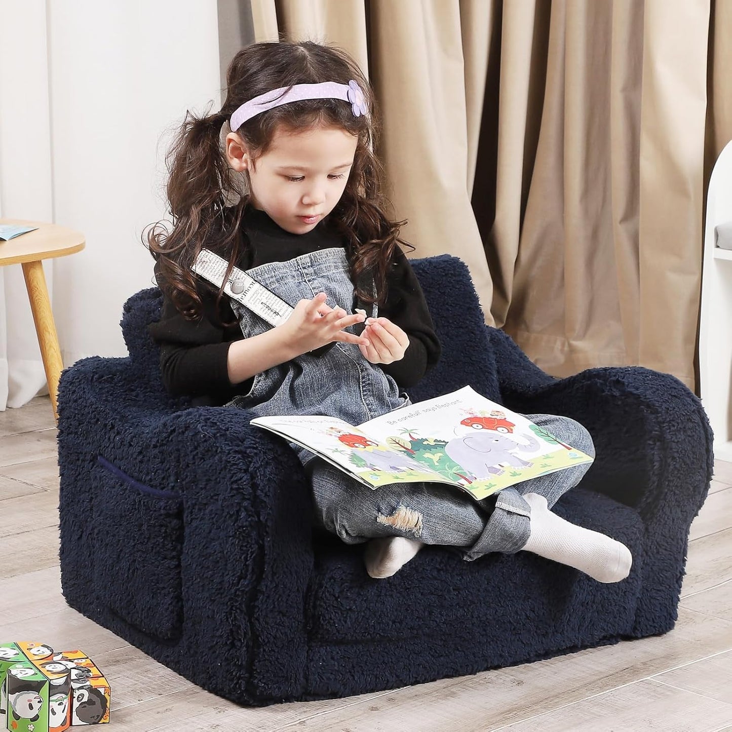 Kids Chairs for Toddler, 2-in-1 Toddler Soft Sherpa Couch Fold Out, Convertible Sofa to Lounger for