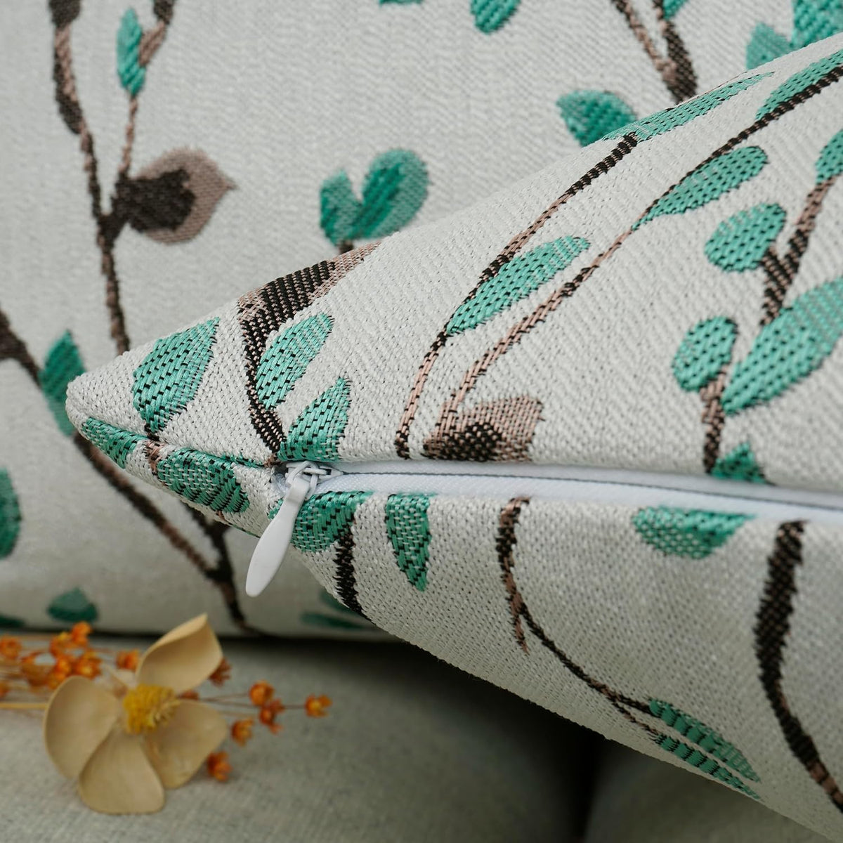 YOUR SMILE Classical Embroidery Jacquard Green Square Decorative Throw Pillow Case Cushion