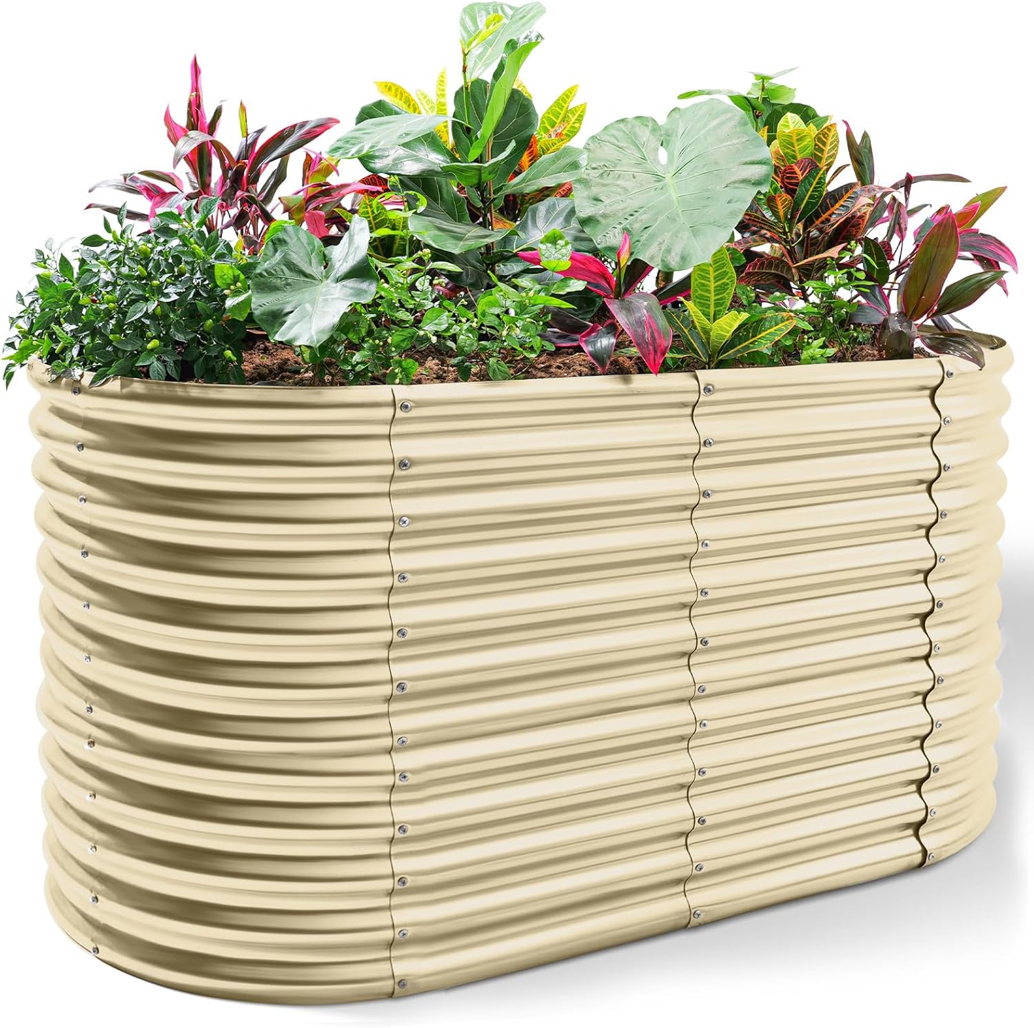 Land Guard 8x4x3ft Oval Galvanized Raised Garden Beds, Large-Capacity Metal Planter Box Outdoor