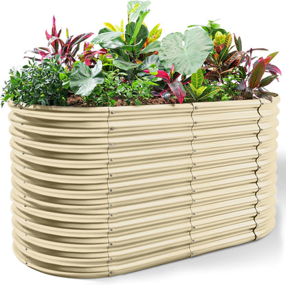 Land Guard 6x3x3ft Oval Galvanized Raised Garden Beds, Large-Capacity Metal Planter Box Outdoor