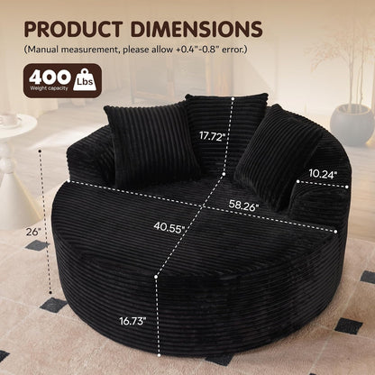 ovios 58" Oversized Round Chair Lounge Chaise Indoor, No Assembly Required, Cloud Large Circle
