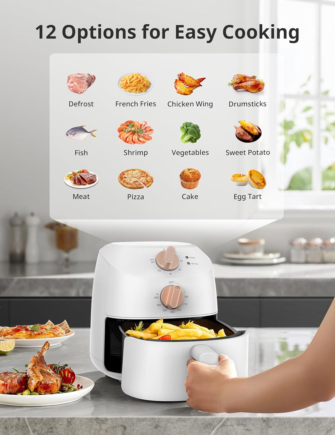 COMFEE' Compact 2.1 Quart Air Fryer with 12 Menu Options, Adjustable Timer & Temperature Control