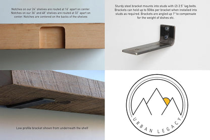 Urban Legacy Reclaimed Barn Joist Deep Floating Shelves | Deep Shelves with Low Profile Shelf