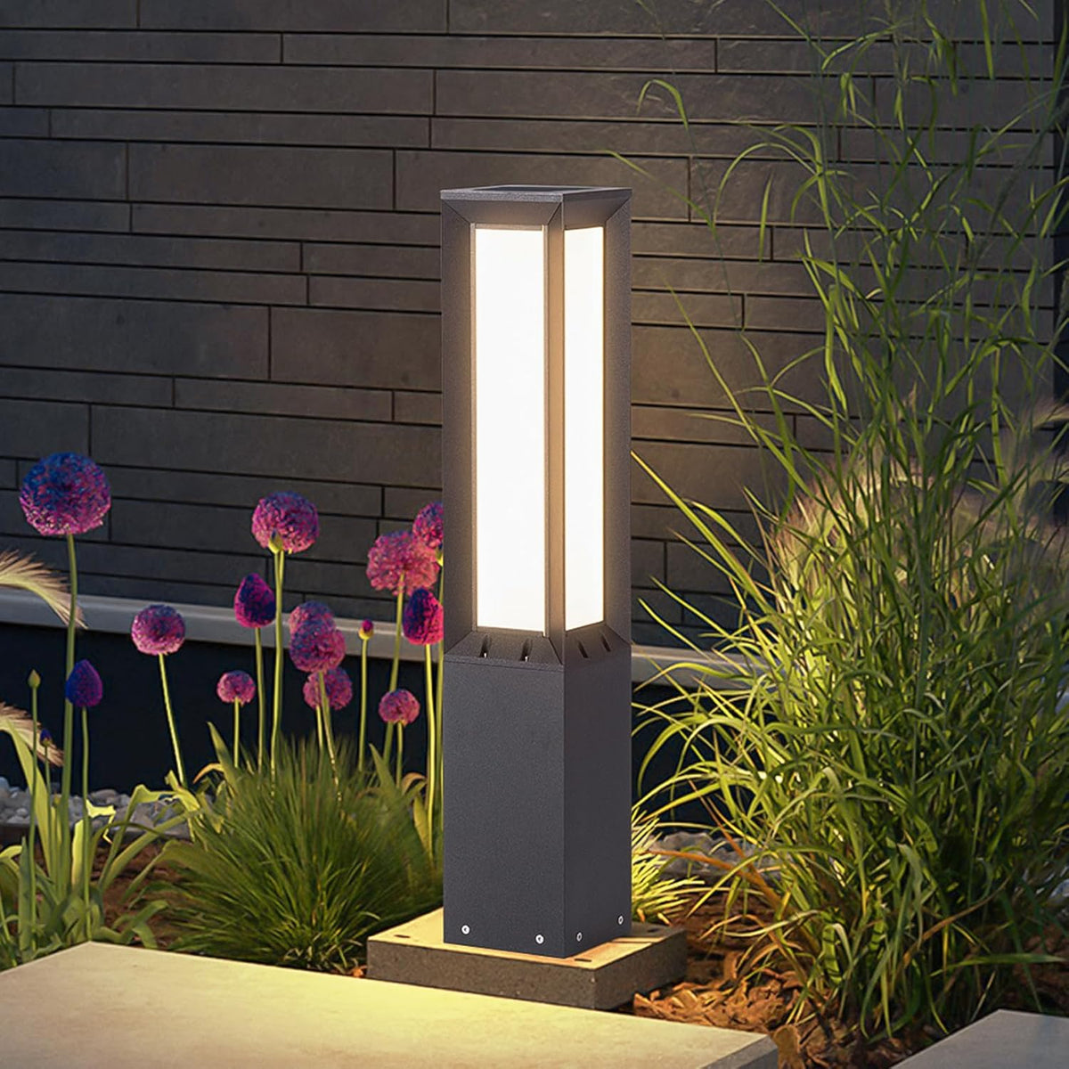 Solar Pathway Lights Outdoor, 32 Inch Modern Landscape Bollard Lighting Solar Powered Path Light