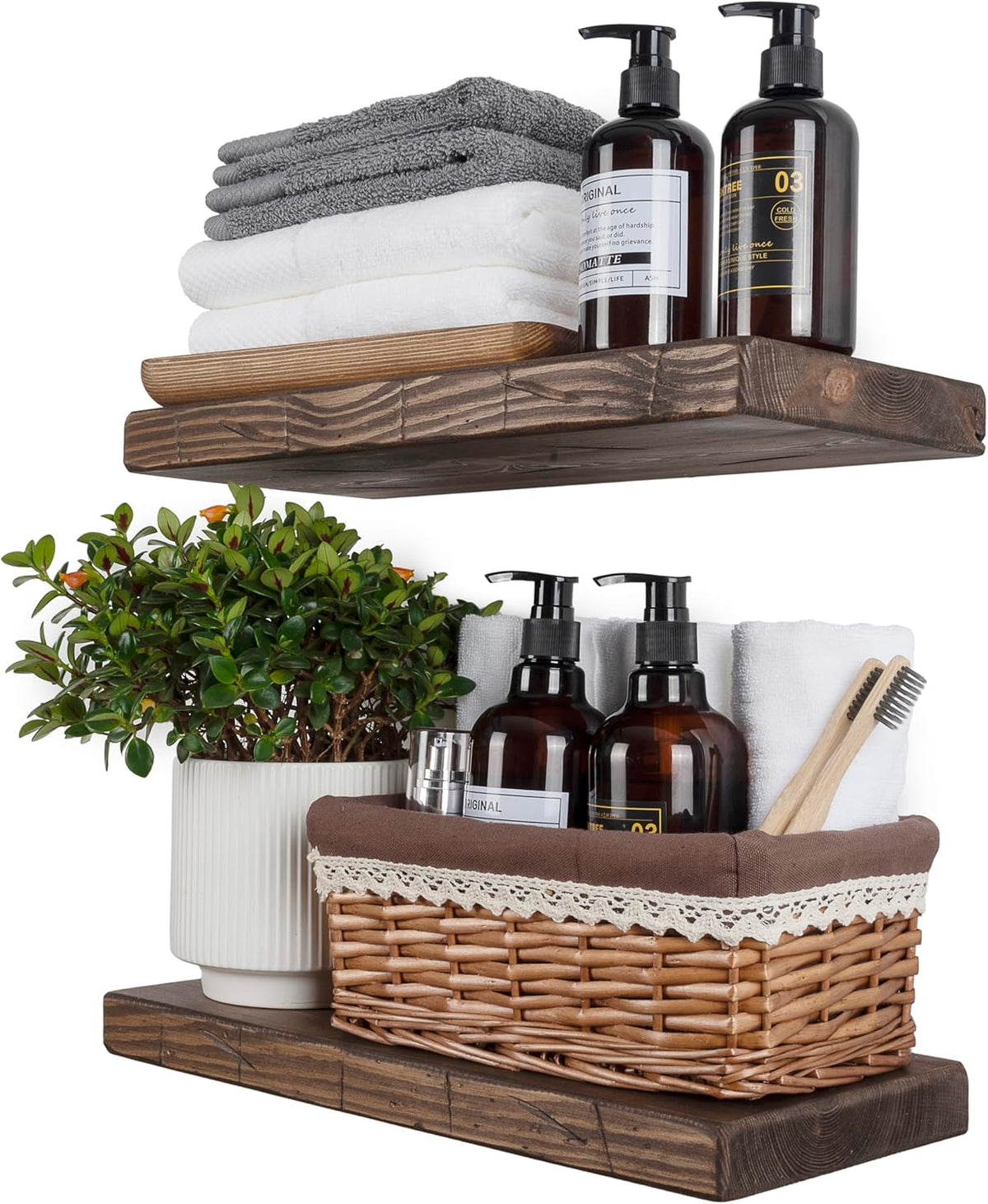 BGMG Floating Shelves 16 inch Long, Distressed,Wide Rustic Wooden Wall Shelves for Bathroom Living