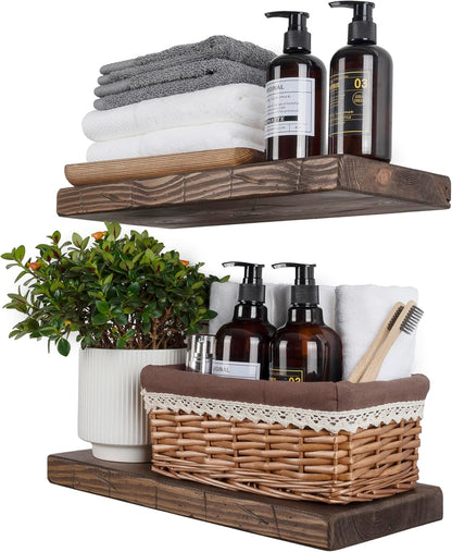 BGMG Floating Shelves 16 inch Long, Distressed,Wide Rustic Wooden Wall Shelves for Bathroom Living